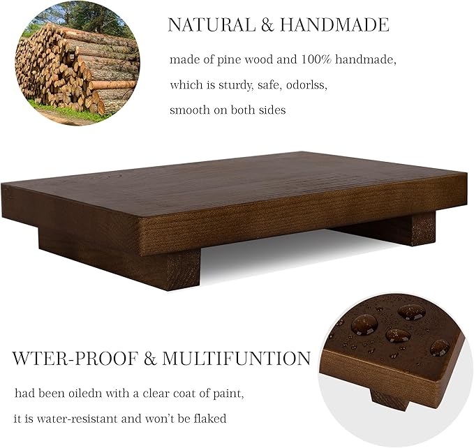 Bathroom Tray Wood Riser Kitchen Decor Soap Holder, 9" x 6" Walnut