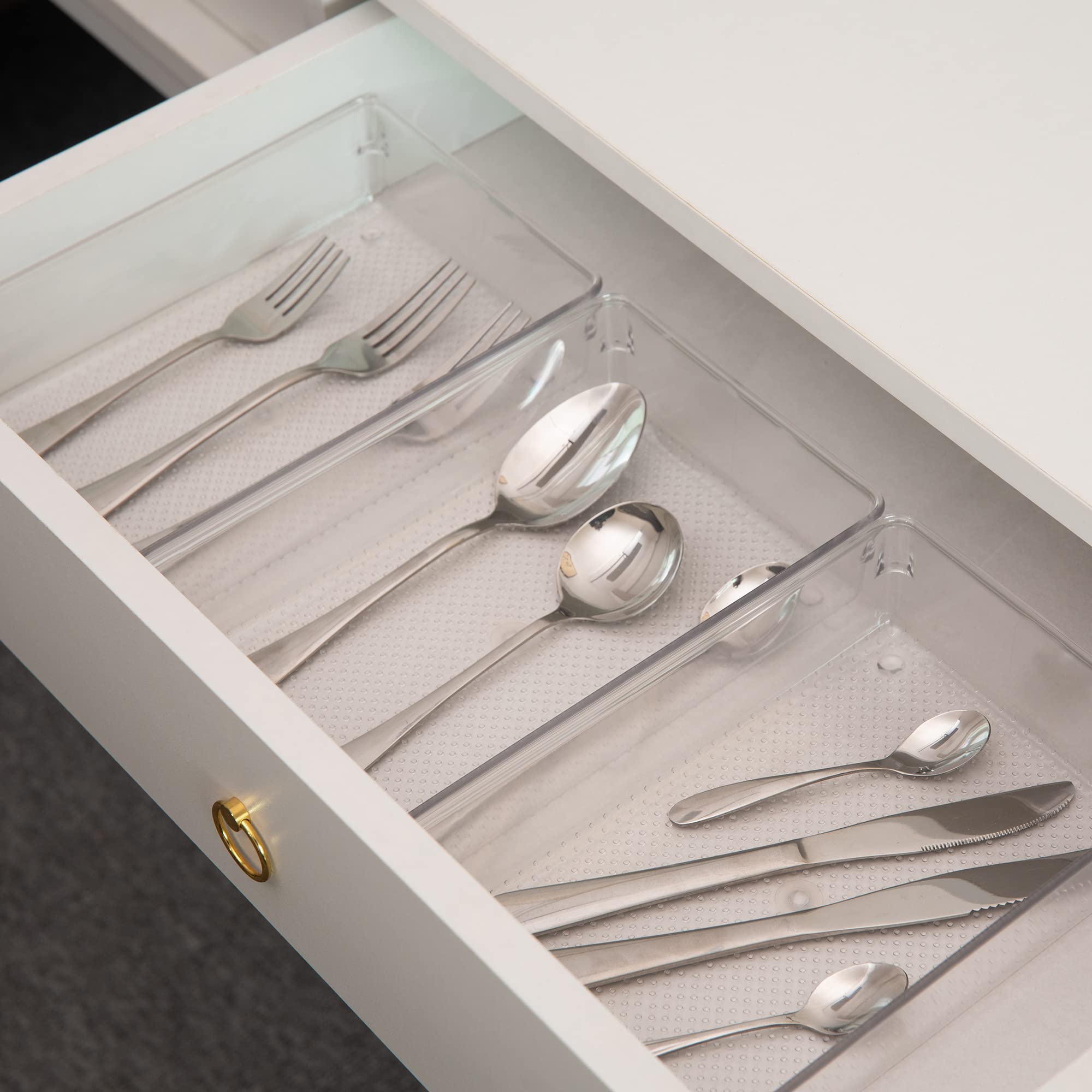 ihomecooker 5 Pack Clear Plastic Drawer Organizer Tray Cutlery Utensil Makeups Drawer Silverware Organizers 12" X 6"