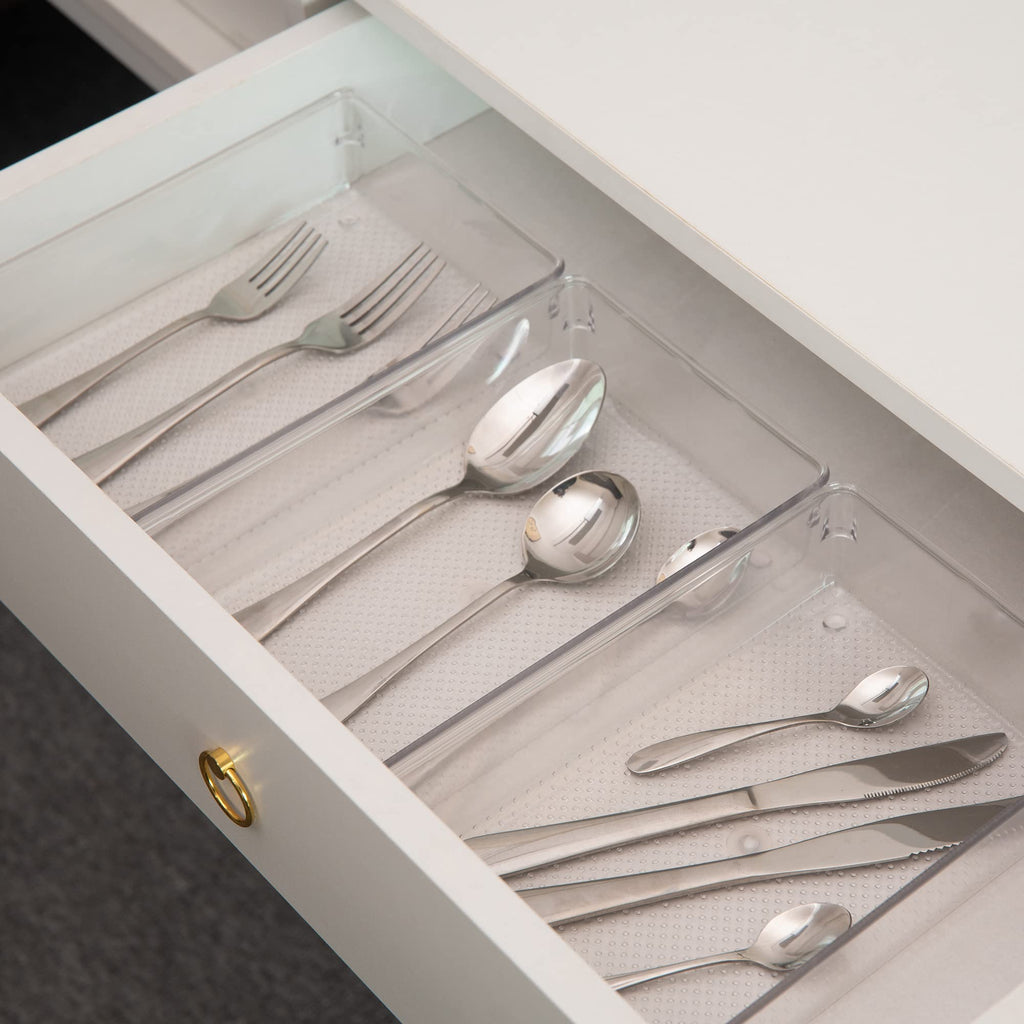 ihomecooker 5 Pack Clear Plastic Drawer Organizer Tray Cutlery Utensil Makeups Drawer Silverware Organizers 6" X 9"