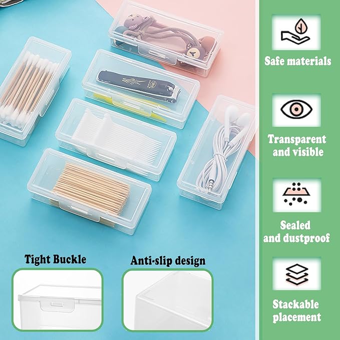 MatFirsmo Cotton Swab Holder for Travel, 4 In 1 Portable Small Dental Floss Holder, Travel Floss Picks Case with Dustproof Lid, Clear Plastic Small Travel Containers for Cotton Bud Hair Ties