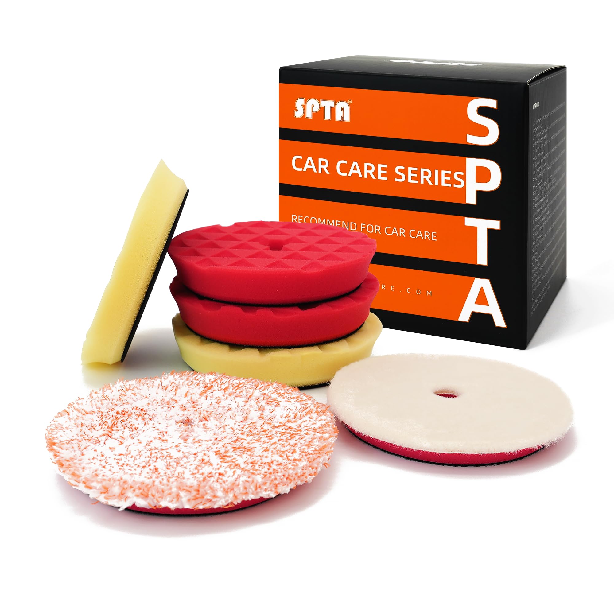 Buffing Polishing Pads, SPTA 3 Inch 80mm Body Repair Polishing Pad Set Made for 3 Inch Backing Plate, 6 Pcs Buffing Pads with Sponge, Wool and Micro-Fiber Pad Set (5 Inch (125mm) Sets)