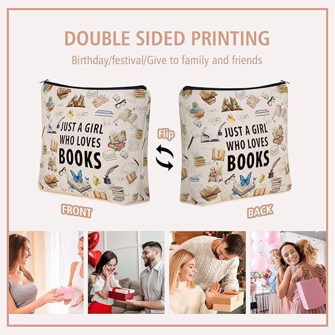 Girlly Book Travel Makeup Bag For Women & Teen Girl Book Lover Gifts