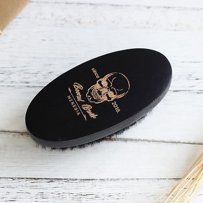 Menesia Black Soft Boar Bristle Beard Brush for Men