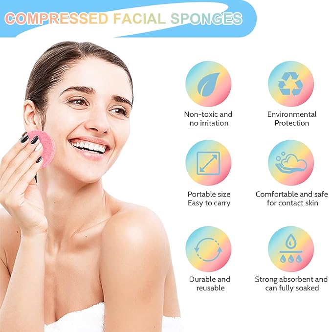 120 Pieces Facial Sponge Compressed,Professional Makeup Removal Sponge,Round Face Cleaning Sponge for Spa,Exfoliating,Mask(Yellow,Pink,Blue)