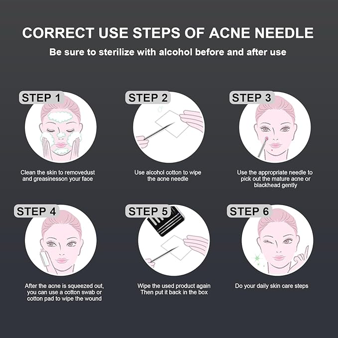 Meidaier 11Pcs Blackhead Remover Kit, Stainless Steel Acne Comedone Extractor with 10X Magnifying Glass & 20 75% Alcohol Pads, Pimple Whitehead Blemish Removal, Anti-Slip Handle & Storage Box