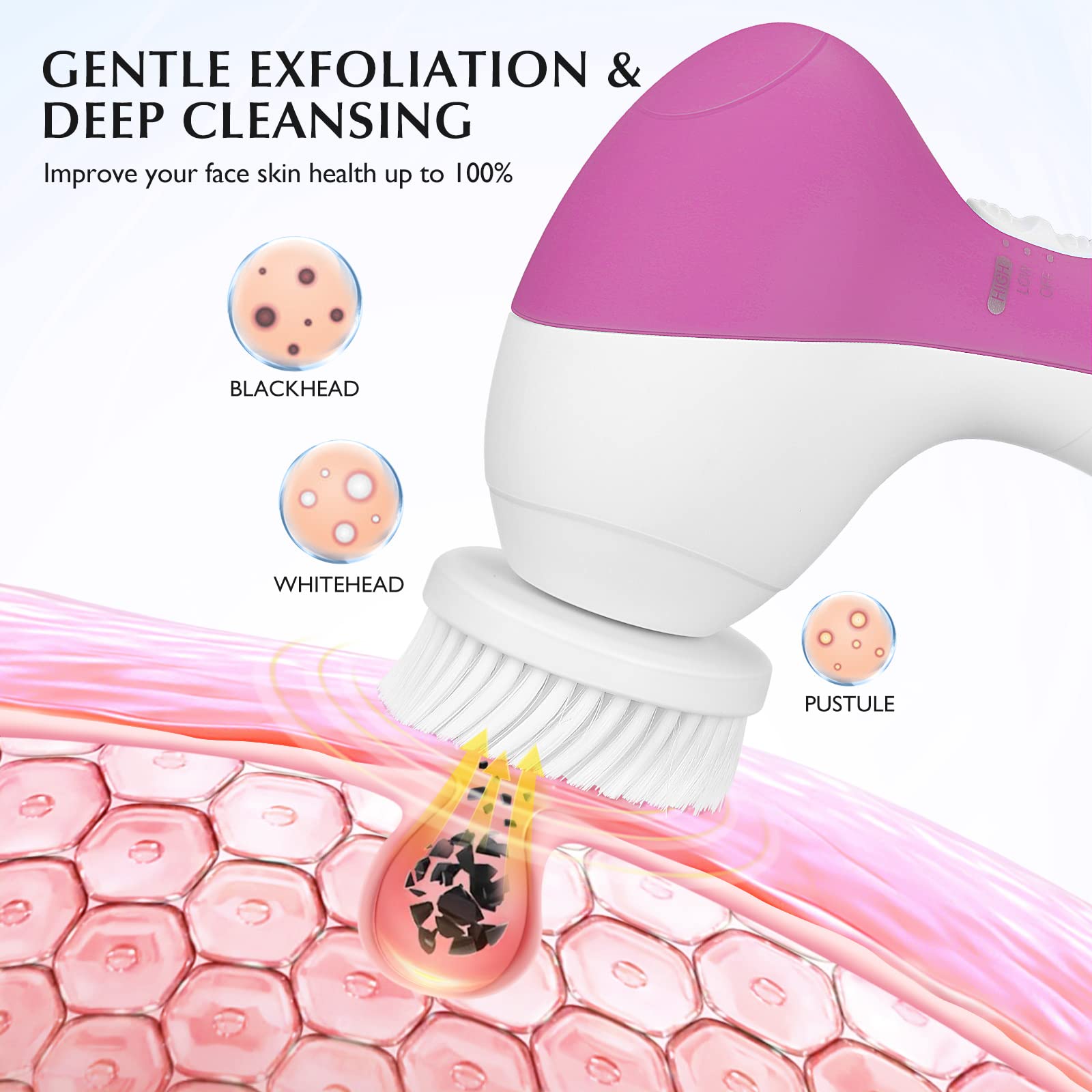 COSLUS Facial Cleansing Brush Face Scrubber, 7-in-1 Rotating Design