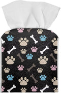 White Dog Paws Tissue Box Holder Portable Lightweight Square Tissue Box Cover Holder with Metal Button Waterproof Napkin Case for Home Office Car Automotive Decor