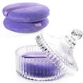 YINGMAN 3Pcs Extra Large Body Powder Puff & Luxury 6" Glass Jar Dusting Powder Container with Puff for Women Bath Powder Puffs Perfect for Talcum or Loose Powder (Light Purple)