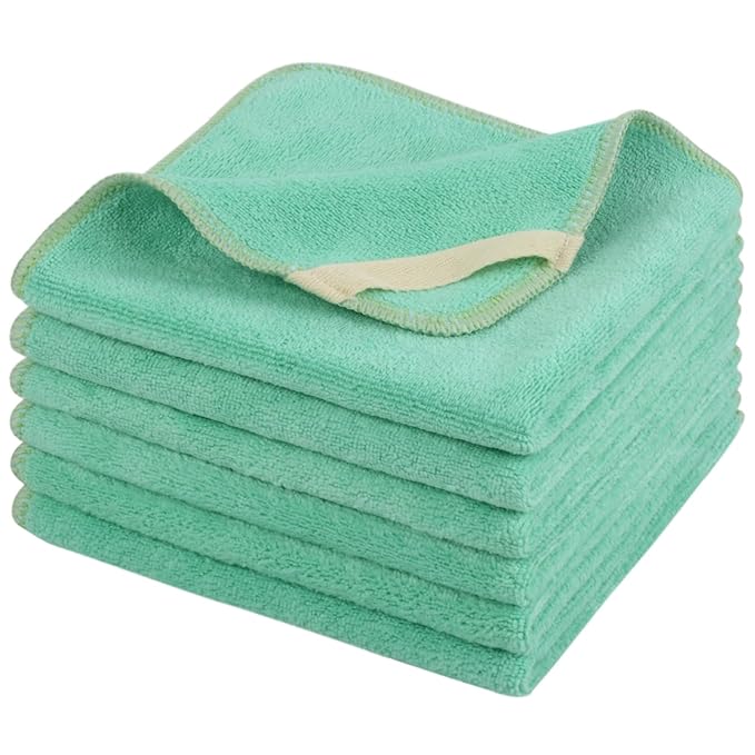 Microfiber Facial Cloths Fast Drying Washcloth 12inch x 12inch Green 6 pack