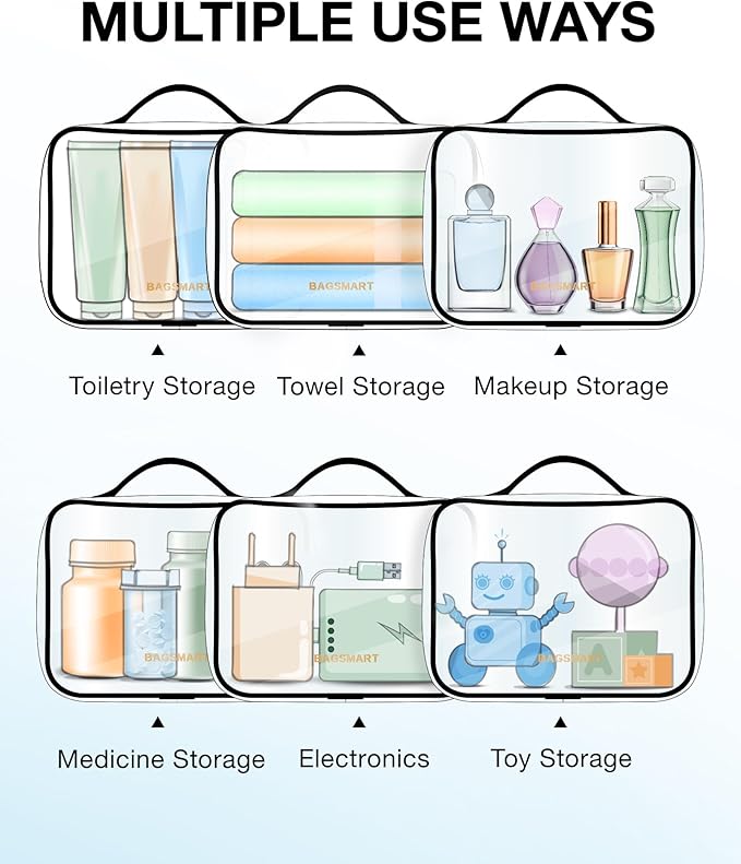 BAGSMART Clear Toiletry Bag with Handle 2-Pack TSA Approved, Black