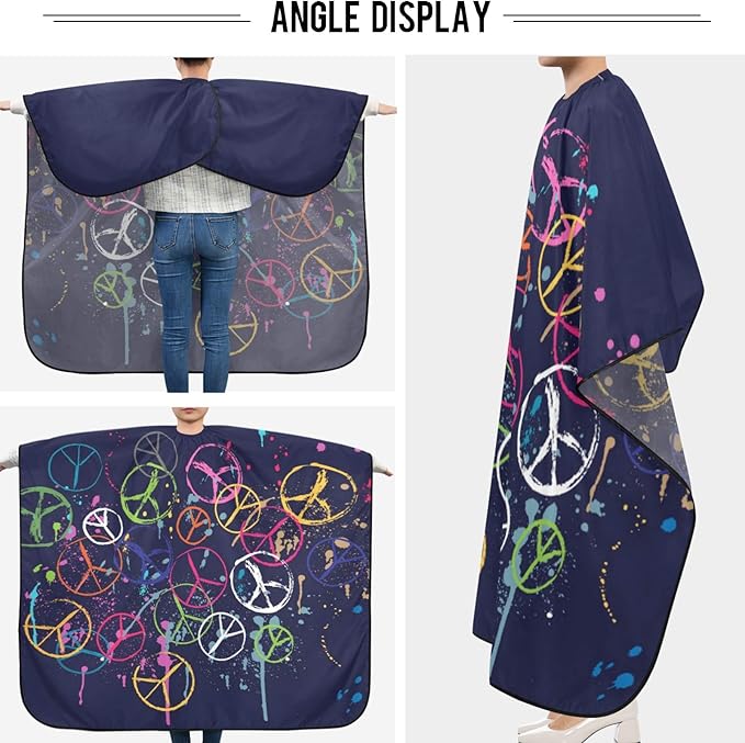 visesunny Barber Cape Colorful Peace Pattern Doodle Polyester Hair Cutting Salon Cape Apron Anti-Static Haircut Water-Resistant Shaving Cloth Beard Shaving Bib Hairdressing Cape