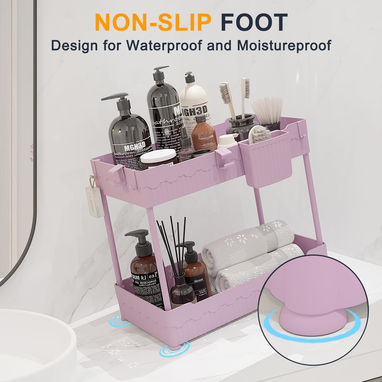 Sevenblue 2-Pack Under Sink Organizer with Hooks & Hanging Cup for Kitchen