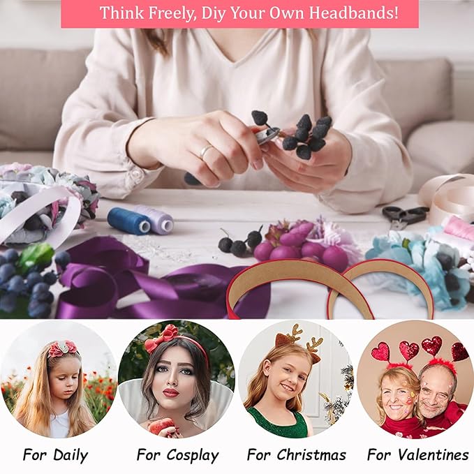 Wecoe 10 Pack Dark Red Headbands 1 Inch Wide Satin Headbands Women Non Slip Fashion Plain Solid Hairbands DIY Halloween Valentine' s Day Hair Accessories for Women Girls Diademas Para Mujer