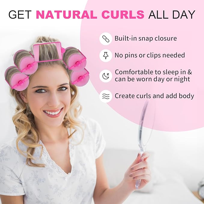 24-Pack Soft Foam Hair Rollers for Overnight Styling - Flexible Sponge Curlers for Frizz-Free, Damage-Free Curls (Pink, 1.57 Inch)