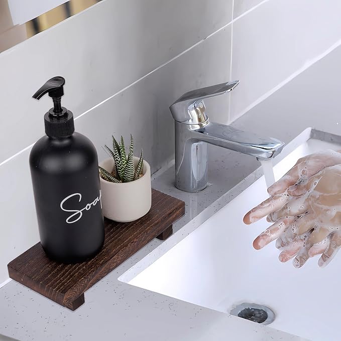 Wood Bathroom Tray Farmhouse Decor Kitchen Soap Holder 8.7"x3.6" Dark Brown