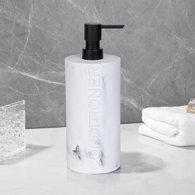 Indecor Home Conditioner Dispenser Luxurious Refillable Pump Bottle with Embossed Text, Durable Construction for Bathroom and Kitchen