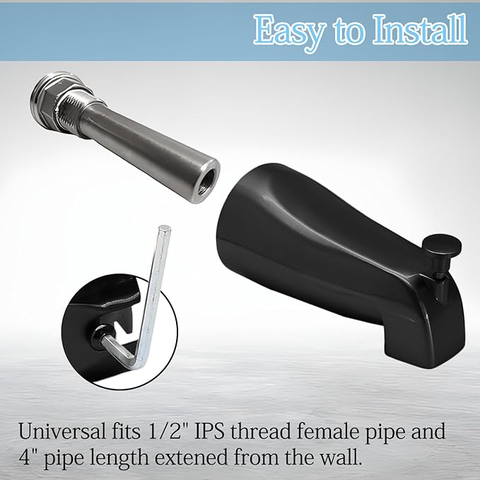 Luomorgo 1 Pc Bath Tub Spout with Diverter, Black Tub Spout Universal Fits 1/2" Copper Water Pipe, Bathroom Shower Bathtub Faucet Spout with Hex Wrench, Thread Tape