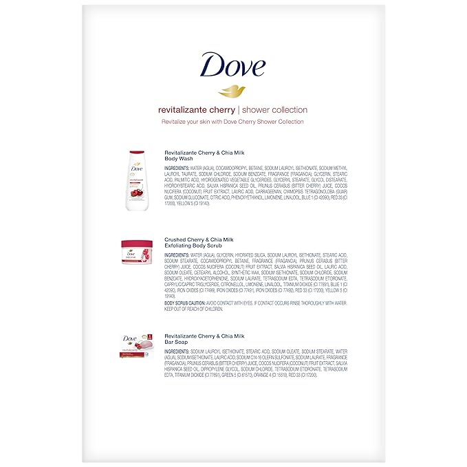 Dove Revitalizing Cherry Collection Gift Set – Fruit and Chia Milk Body Wash, Exfoliating Body Polish + Soap Bar (3 Piece Set)