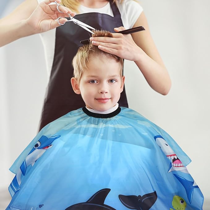 Kids Hair Cutting Cape (2 Pack) Professional Children Salon Barber Apron for Boys and Girls (Cartoon Sea Animals & Cartoon Wild Animal)