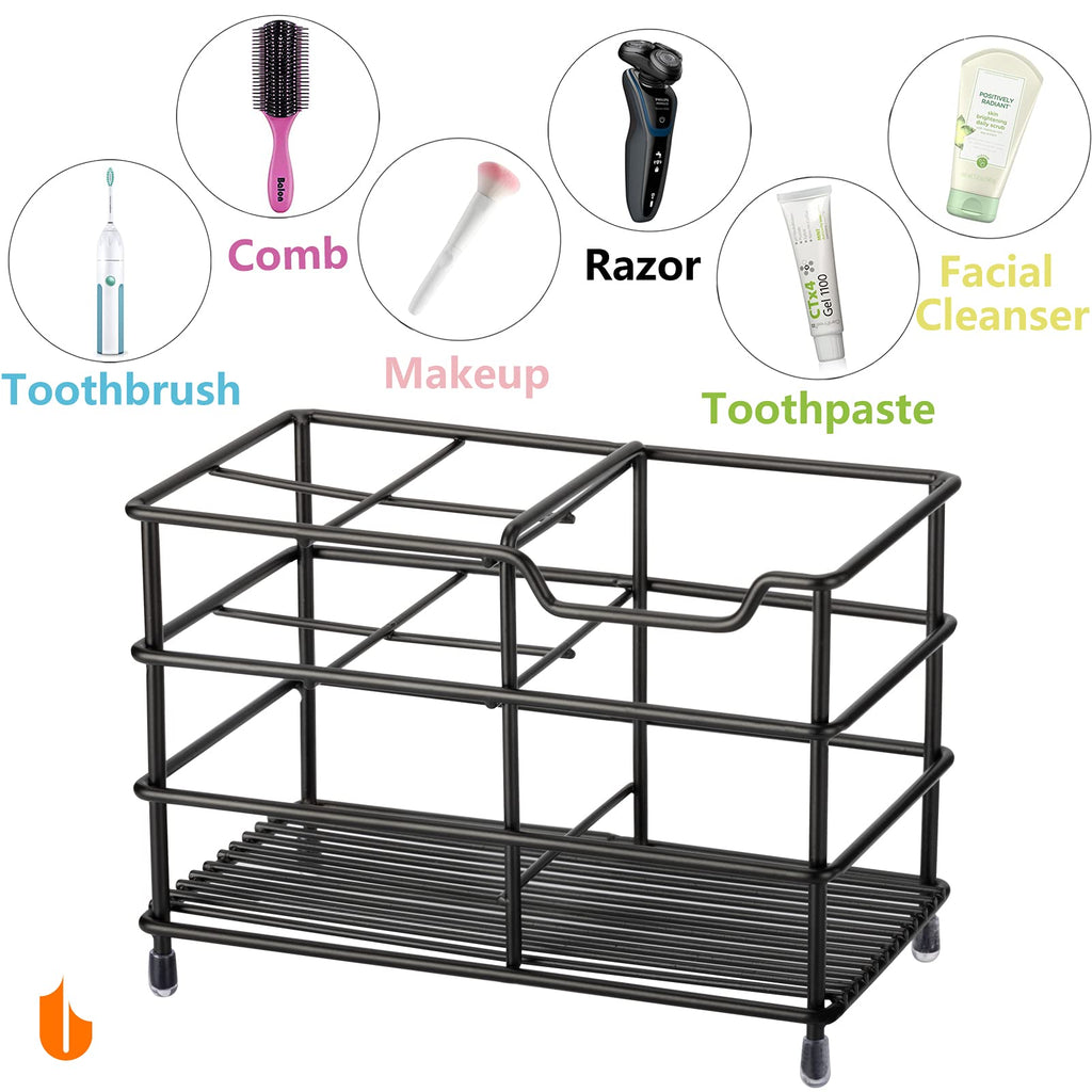 Urbanstrive 304 Stainless Steel Bathroom Toothbrush Holder Toothpaste Holder Stand Bathroom Accessories Organizer (Black, Large)