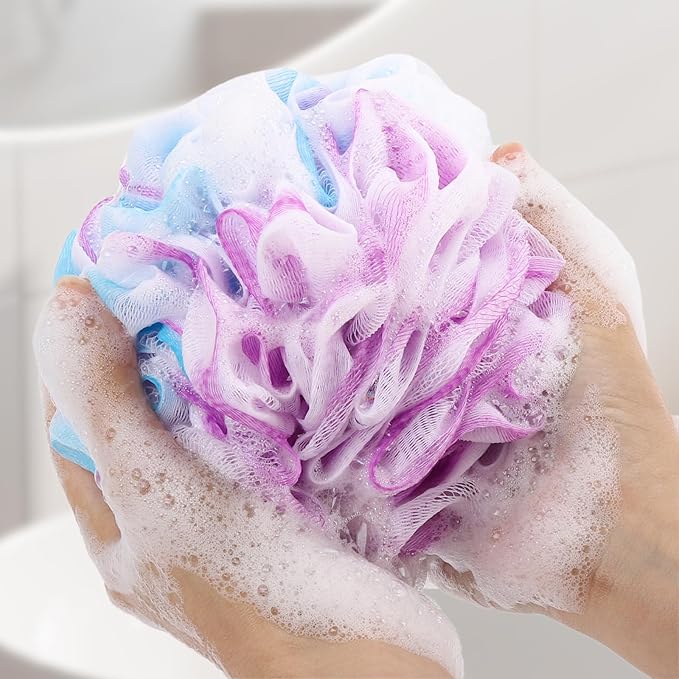 6 Pack Bath Loofah Sponge, 100g/pc XXL Large Mesh Pouf Shower Sponge Exfoliating Body Scrubber Shower Scrunchies