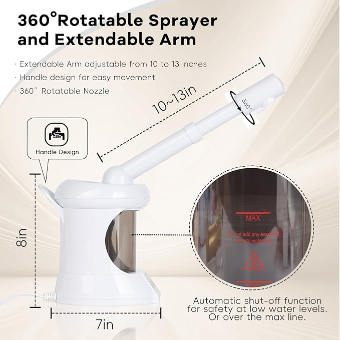 lailelaodi Table Facial Steamer, Face Steamer with Extendable Arm Nano Ionic Steamer for Home Salon Spa or Personal Care