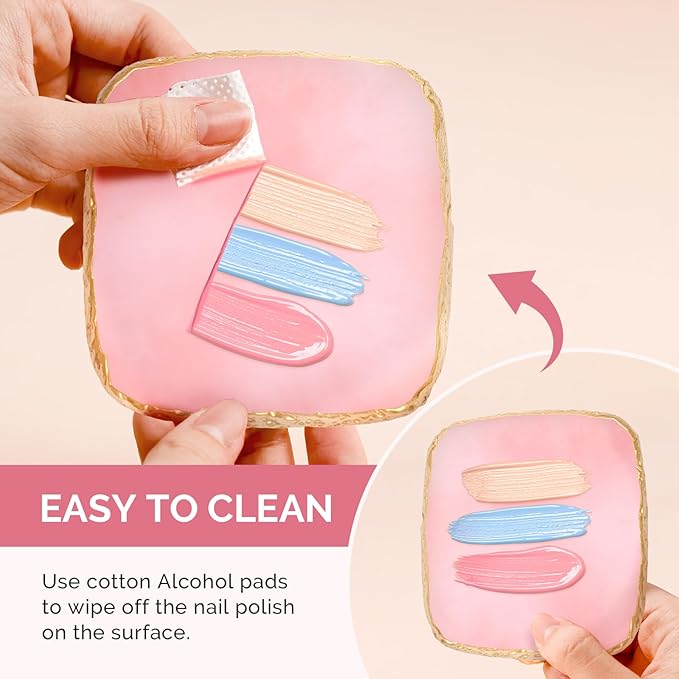 MelodySusie 1PC Square Shape Resin Nail Art Palette, Professional Color Mixing Board for Gel Polish, Acrylics, Pigment Blending, Salon and DIY Makeup Artist Tool, Pink