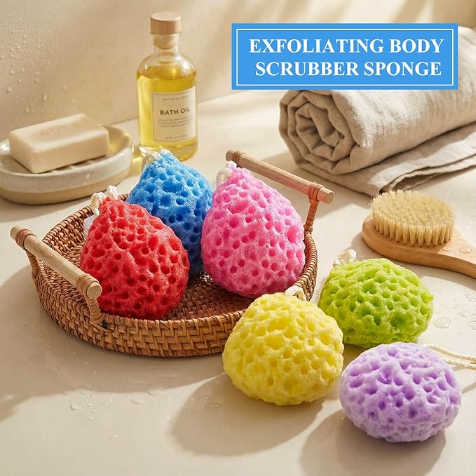 FoldTier 6 Pcs Bath Sponge Deep Cleansing Body Loofah Gentle and Deep Exfoliating Body Scrubber Bath Accessories Men Women Baby Sponge for Bathing Shower (Stylish Color)