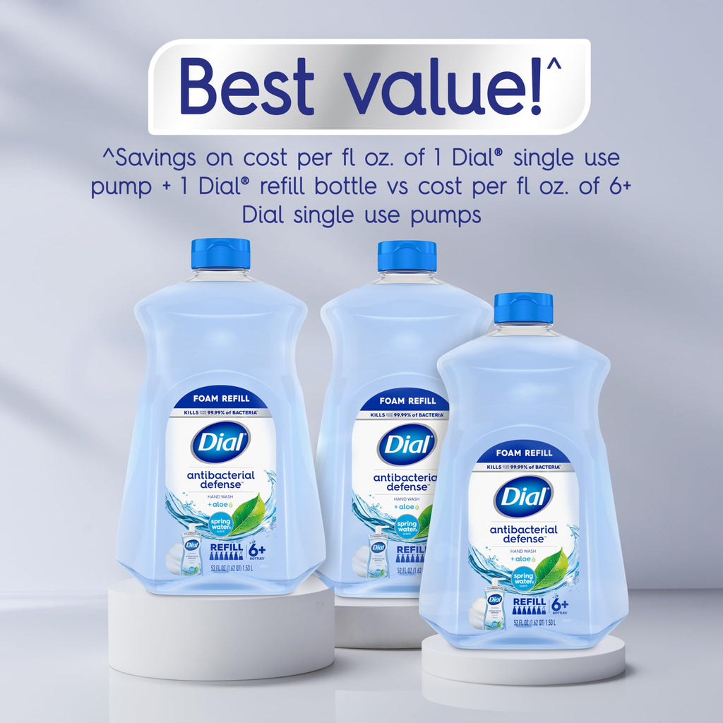 Dial Antibacterial Defense Foaming Hand Soap Refill, Spring Water, 52 Fl Oz