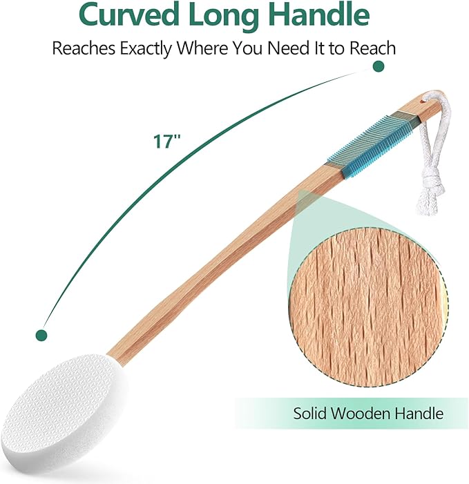 Svarvns Back Lotion Applicator with 4 Replaceable Pads, Lotion Applicator for Back Self Elderly, Women, Cream Medicine Applicator with 17" Curved Handle Easy to Target Back and Feet, Colorful