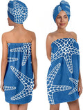 Starfish Towel Wrap for Women with Hair Turban – Quick Dry Microfiber Bath Skirt Set for Shower, Spa, Beach, Dorm – Adjustable Wrap Towel with Adjustable Closure