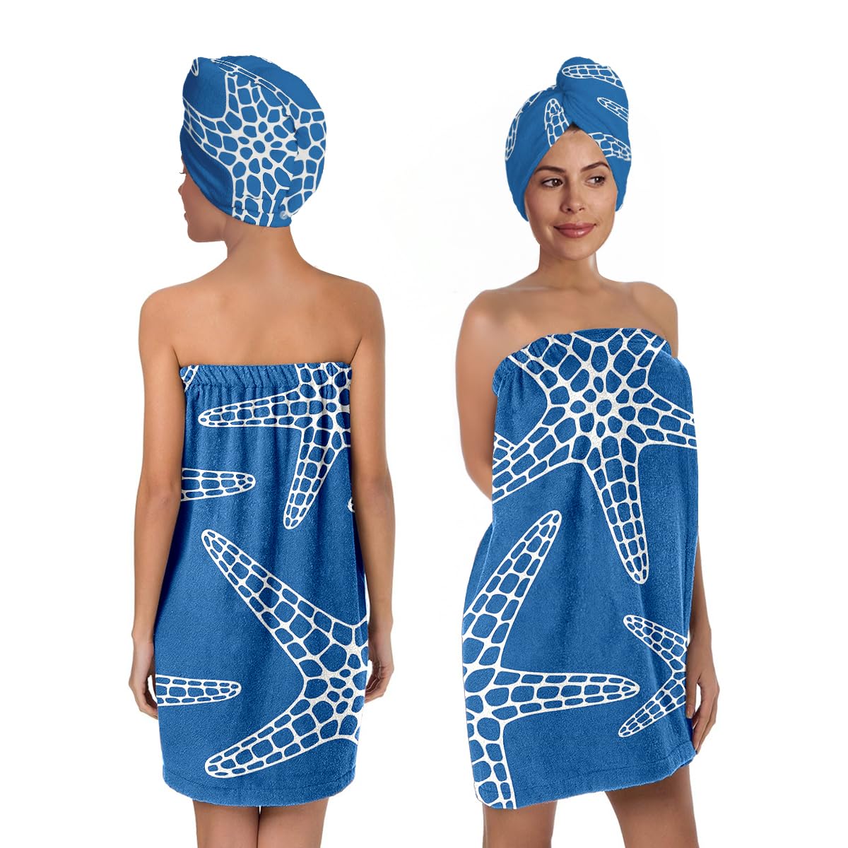 QIULIBMH Women's Boho Butterfly Towel Wrap and Hair Drying Cap Set – Celestial Moon Sun Print Spa Wrap – Quick Dry Microfiber Bath Wrap for Dorm, Gift, Witchy Girls (Butterfly)