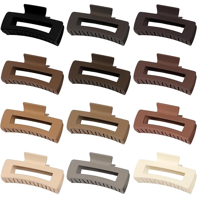 Sisiaipu 4.1 Inch Large Hair Claw Clips 12 Pcs Big Claw for Thick Hair Square Hair Clips Jumbo Jaw Clips Bulk Hair Accessories for women and Girls (Regular)