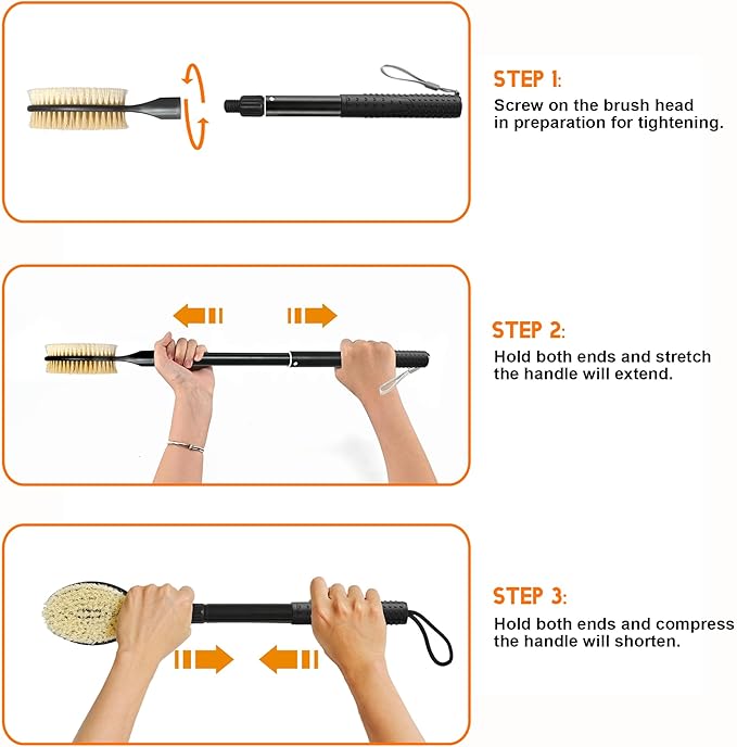 Back Scrubber with Soft and Stiff Bristles, 17''-25'' Long Handle Dual-Sided Shower Brush for Body for Deep Cleaning