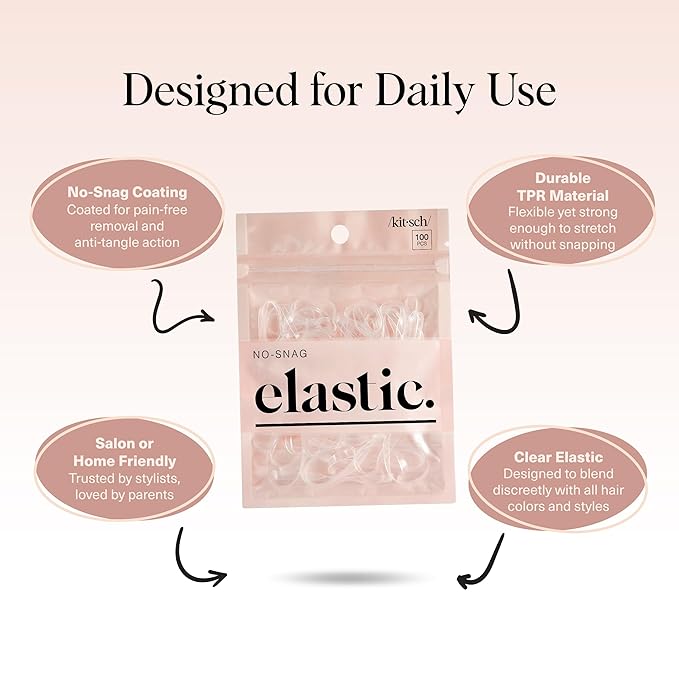 Kitsch Hair Ties No Damage for Kids, Teens and Women - Rubber Bands for Hair Styling | No Snag Hair Elastics | Daily Hair Accessories - 500pcs (Clear)