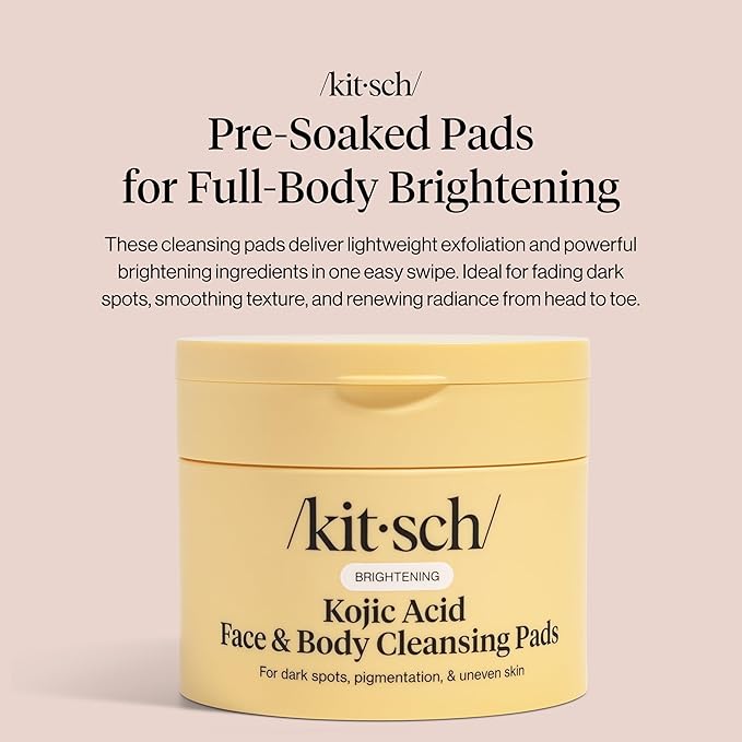 Kitsch Kojic Acid Pre-Soaked Cotton Pads for Face and Body – 50 Count