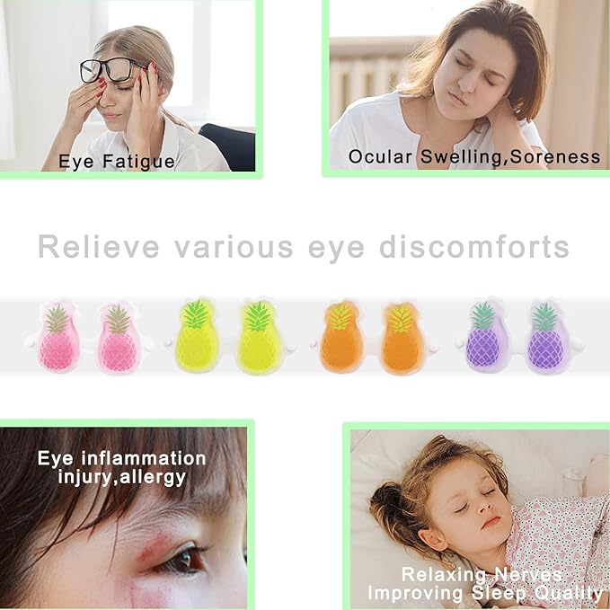 Pineapple Gel Eye Mask for Kids - Reusable Cold/Hot Compress, Adjustable Strap, BPA-Free & Hypoallergenic, Soothing Relief for Eye Fatigue (Pink)