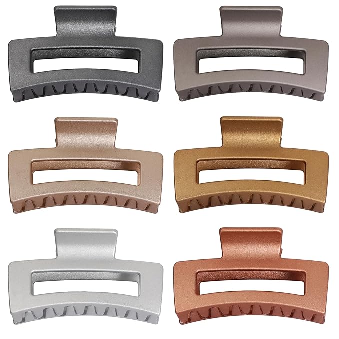 Sisiaipu 3.5 Inch Medium Hair Claw Clips 6 Pack Hair Clips for Women Square Rectangle Claw for Hair Banana Jaw Clips Hair Accessories for Girls (Gold)
