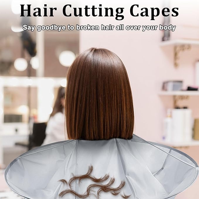 Hair Cutting Capes for Adults, Professional Salon Barber Cape Set, Foldable Waterproof Self Haircut Kit for Men Women, Haircut Cape Apron Self Cut System Accessories, Black
