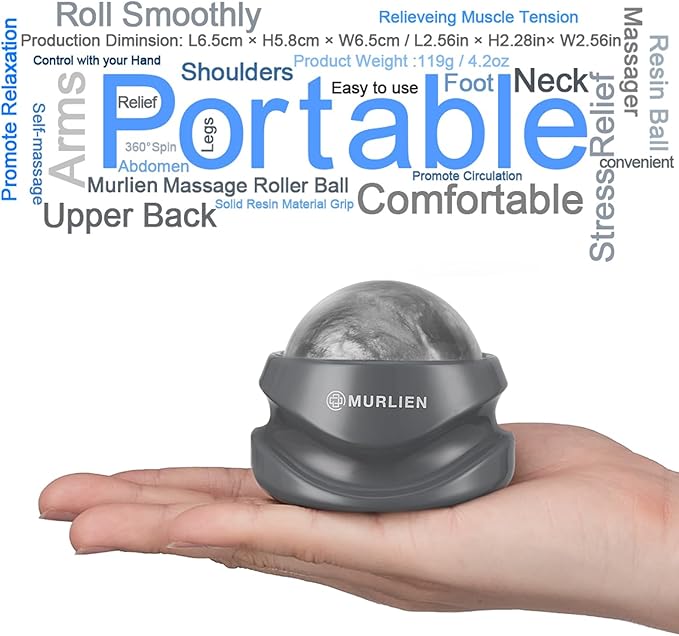 MURLIEN Massage Roller Ball, Tight and Sore Muscles Relief, Manual Massager, Alleviating Shoulder, Arms, Back, Legs, Calves or Muscle Tension - Gray