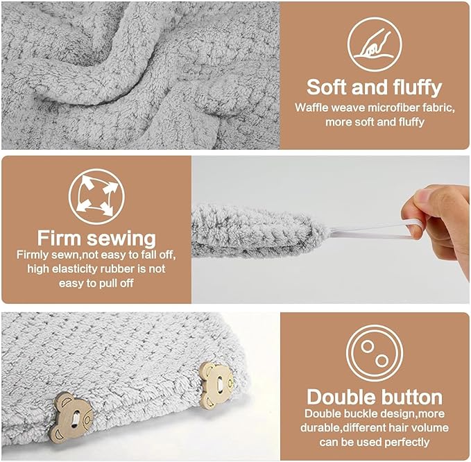 Busftlst 3Pcs Hair Towel Caps, Fast Drying Hair Drying Caps Towel Turban Wrap, for Speedy Drying, Styling, and Deep Conditioning, Travel-Friendly and Lightweight, for Wet Hair Women