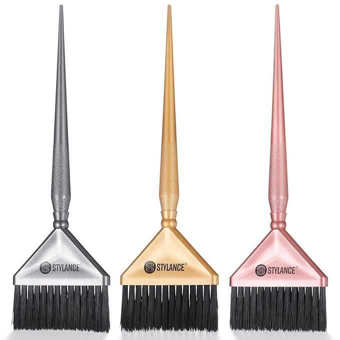 3Pcs Hair Color Brush Hair Dye Brush Salon Color Tint Brushes Hairs Coloring Brushs Applicator Stylist Hairs Coloring Tool for Salon Home, Silver, Rose Gold, Gold, Professional