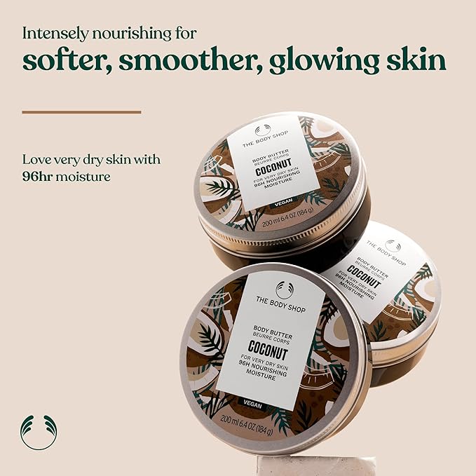 The Body Shop Body Butter | 96hr Nourishing Moisture for Dry Skin | Non-Greasy with Shea Butter for Smoother Softer Skin, Vegan, 200 ml / 6.4 oz (Coconut)