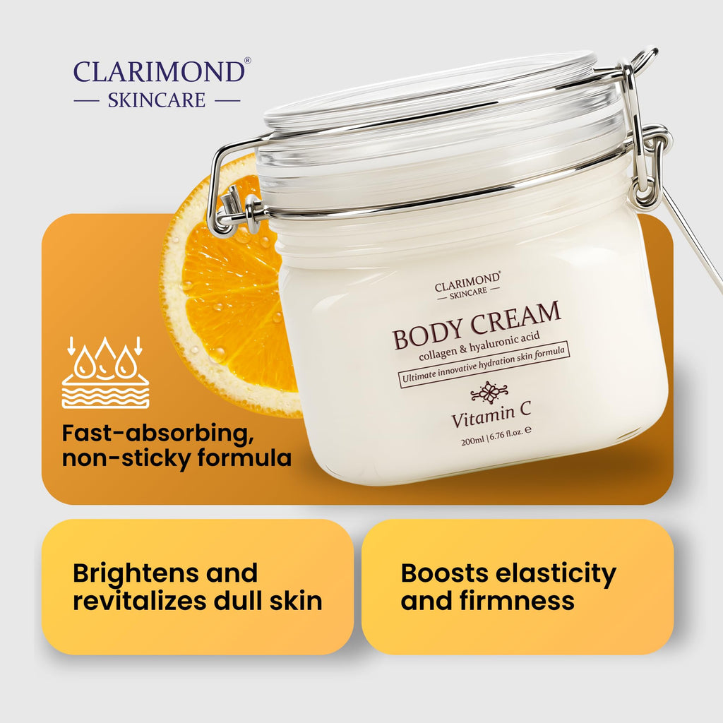 Concentrated Vitamin C Non-Greasy Body Lotion w/ Niacinamide, Hyaluronic Acid, Collagen & Shea Butter – Brightening, Firming & Hydrating Moisturizer for Dry Sensitive Skin | 6.8 fl oz