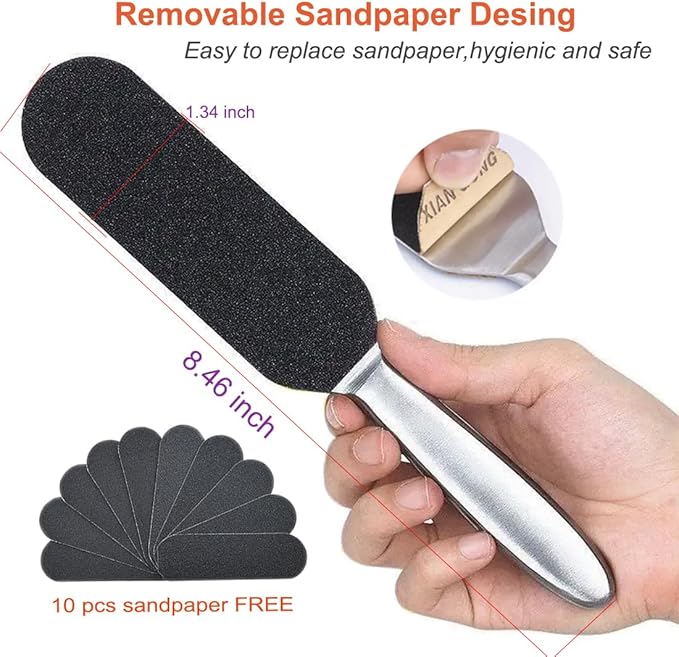 Professional Stainless Foot File & Rasp Callus Remover - Remove Hard & Dead Skin, Dual Sided for Wet and Dry Feet, Innovative Pedicure Solution with 2pcs Foot Mask Set