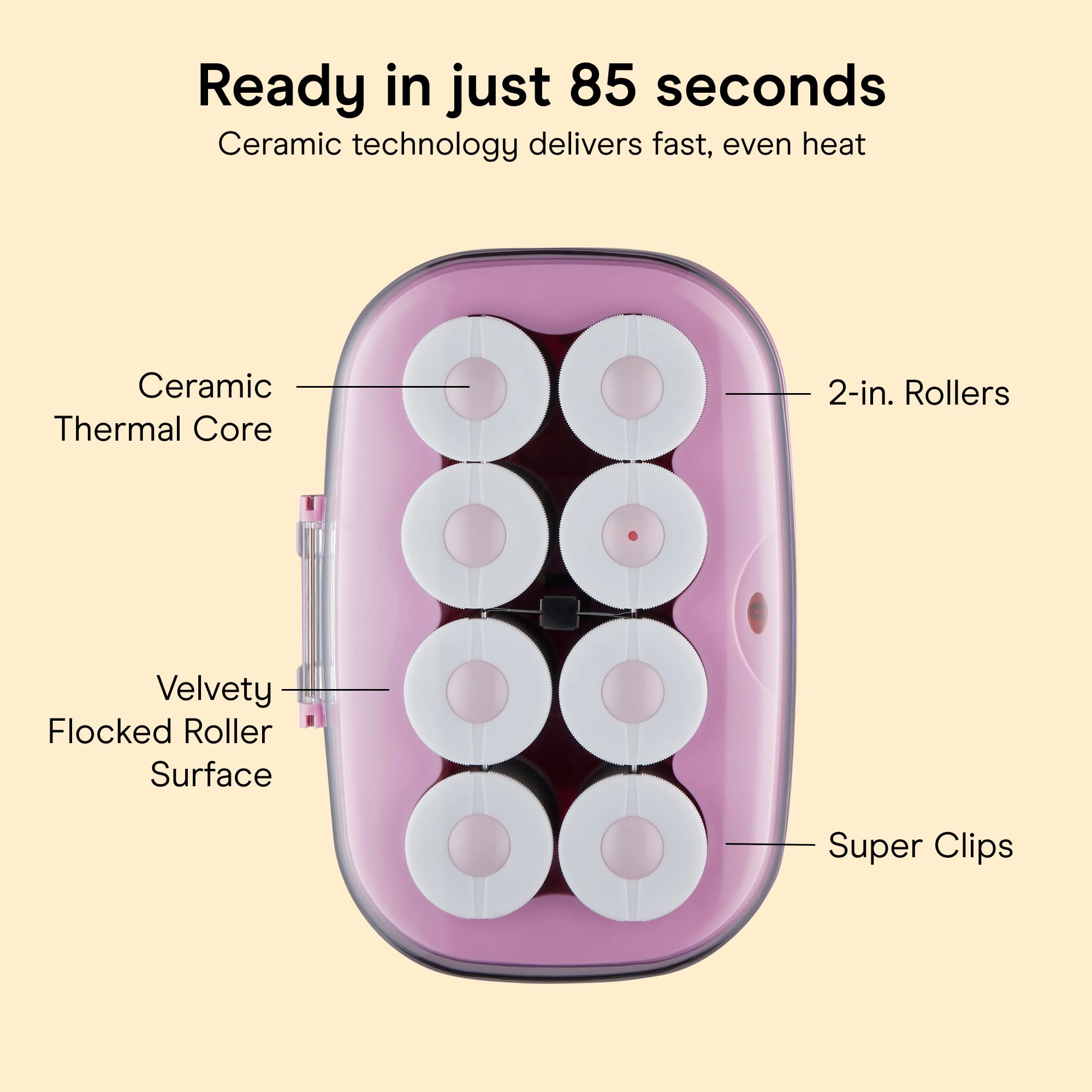Conair Jumbo Hair Rollers, Ceramic, 2" Rollers, 8 Count, Pink