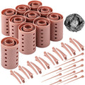 WILLBOND 141 Pcs Hair Rollers Set Include Plastic Hair Rollers with Pins and Clips (Brown)