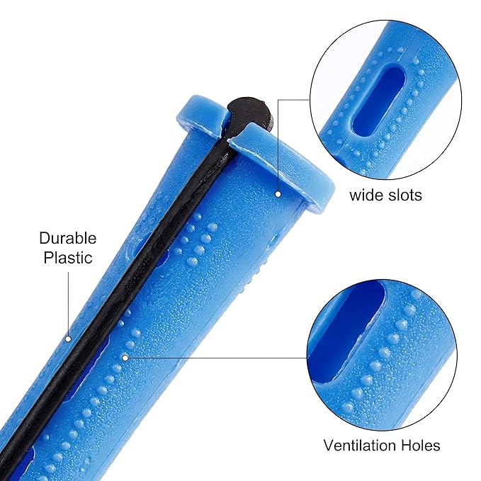 100Pcs Perm Rods for Natural Hair, Cold Wave Rods Set with Steel Pintail Comb, Non-Slip Plastic Hair Rollers for Heatless Curls, 0.28 x 3.23 Inches Curling Rods for Short Hair (Blue, 100 PCS)