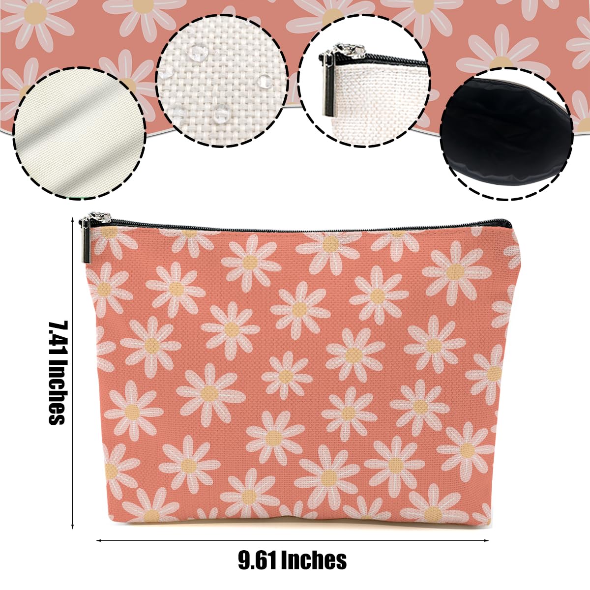 2pcs Daisy Floral Makeup Bag, Travel Essential Cosmetic Bag Garden Flower Gifts for Women Female Girls Sister BFF Nature Lover, Travel Zipper Pouch Christmas Thanksgiving Birthday Gifts