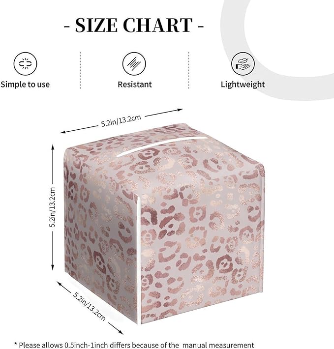 Pink Leopard Tissue Box Cover Leather Tissue Box Holder Square Facial Paper Organizer Dispenser for Bathroom Kitchen Bedroom Vanity Countertop Night Stands